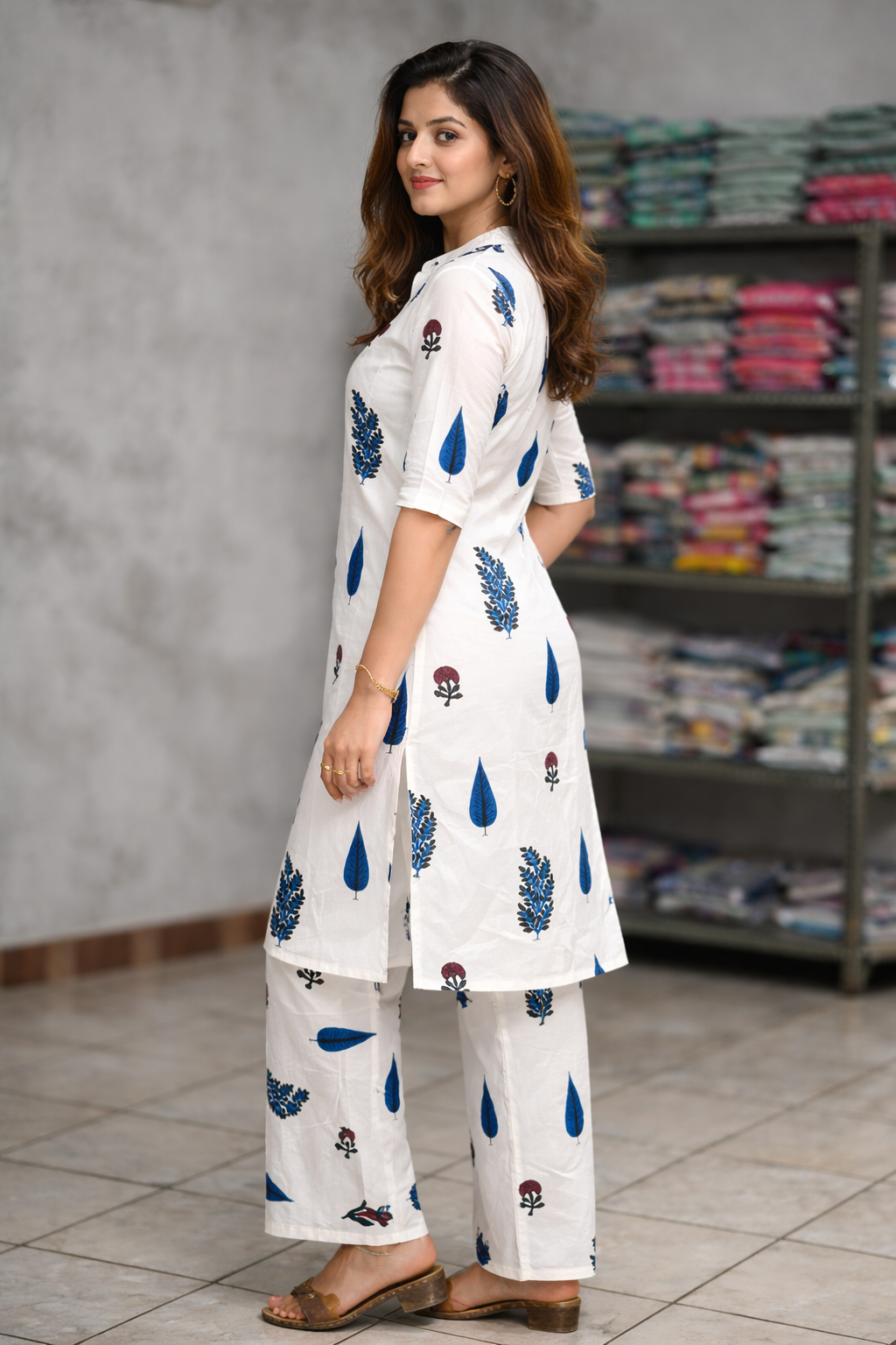 Women White Printed Kurti Pant Set