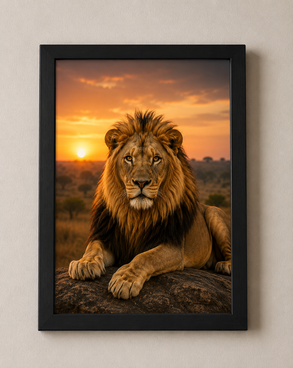 Lion Sunset Wall Photo Frame 12x9 Inch | Premium Wildlife Wall Decor