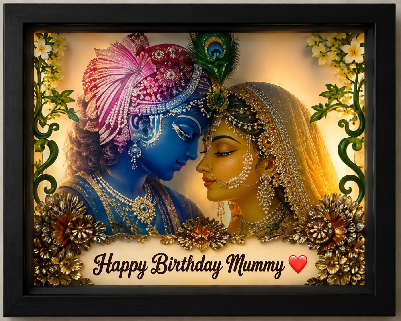 Radha Krishna Personalized Birthday Photo Frame | Happy Birthday Mummy Wooden Wall Frame | Premium HD Gift