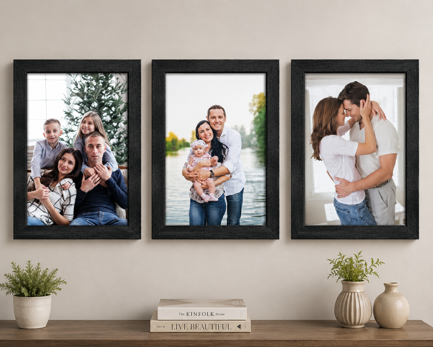 Set of 3 Black Wooden Photo Frames – Family, Couple & Baby Memories